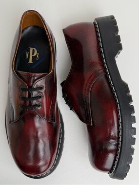Vintage NPS Oxblood Red Black Leather MIE Rub Off Oxfords UK 8